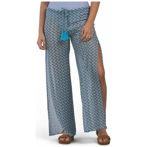 Becca by Rebecca Virtue Blue Crochet Swim Cover-Up Pants Size XL - Picture 1 of 5